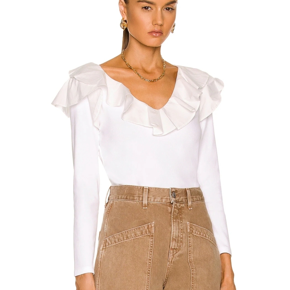 Veronica Beard White Ruffle Blouse